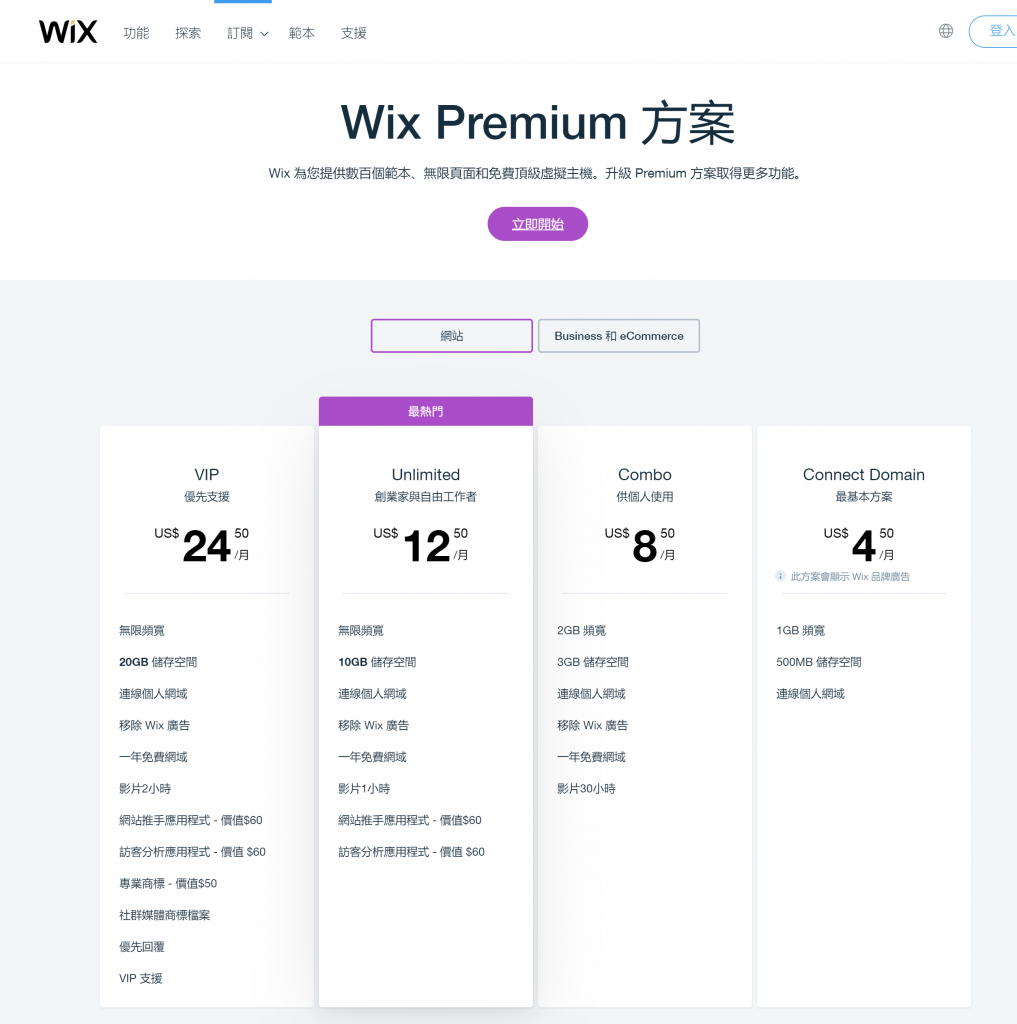 Wix方案價格