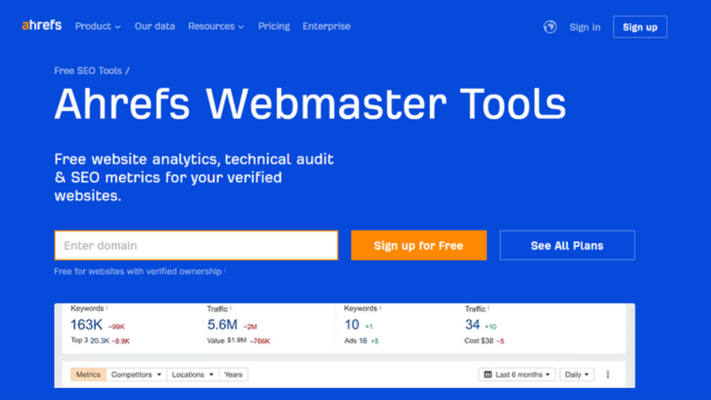 Ahrefs Webmaster Tools（AWT）示意圖