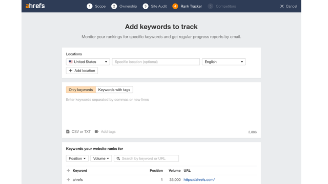 Rank Tracker 關鍵字示範圖